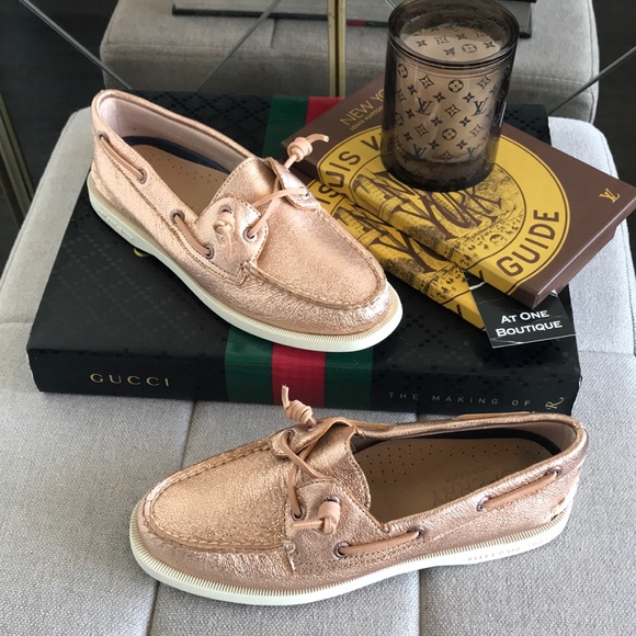 rose gold sperry boat shoes